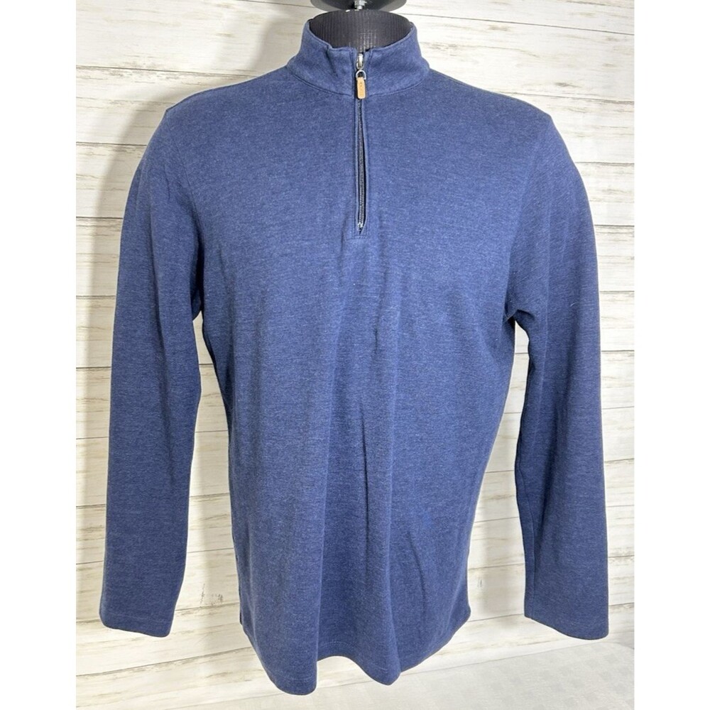 Mizzen + Main STANTON Men LARGE 1/4 Zip Blue Pullover Golf Shirt Sweater jacket